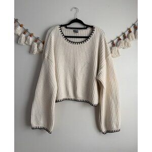 Arula Altar'd State Emilia Whipstitch Waffle Knit Cream Drop Shoulder Sweater 3x